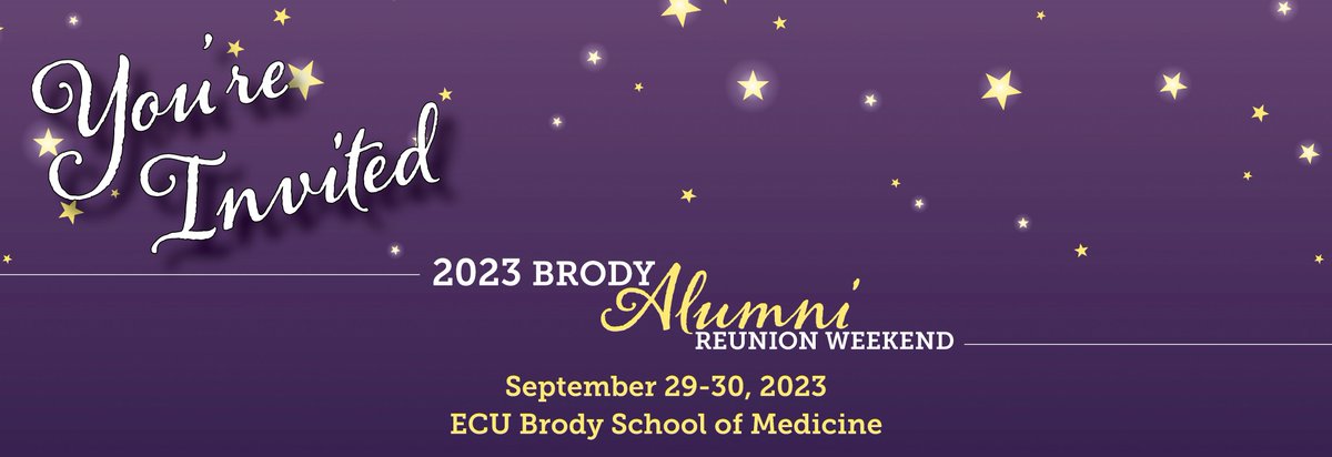 🚨<a href="/ECUBrodySOM/">ECU Brody School of Medicine</a> Distinction Track #Alumni🚨

Registration is now open for the✨Brody Alumni Reunion✨with a special planned event for Distinction Track Scholars!

🗓️Sept. 29-20, 2023
ℹ️medicine.ecu.edu/alumni/reunion…