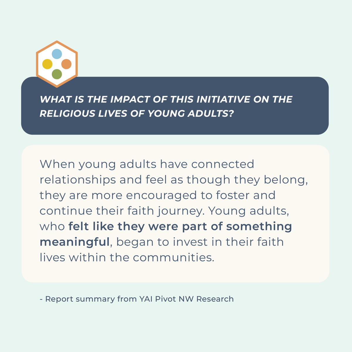 🤝Connection and belonging make all the difference in young adults' faith journeys!✨ Explore more of our research insights at pivotnw.org/research. #FaithJourney #CommunityMatters #ResearchInsights #EmpowerYoungAdults #pivotnwresearch #pnwr