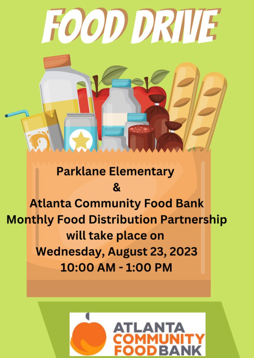 East Point Families! Parklane Elementary and Atlanta Community Food Bank have partnered for food distribution tomorrow from 10 am to 1 pm! Anyone from the community is welcome! @parents4edu_SF @PaulDWestMiddle @cityofeastpoint @Parklane_Eagles @FCSSocialWork @i_title