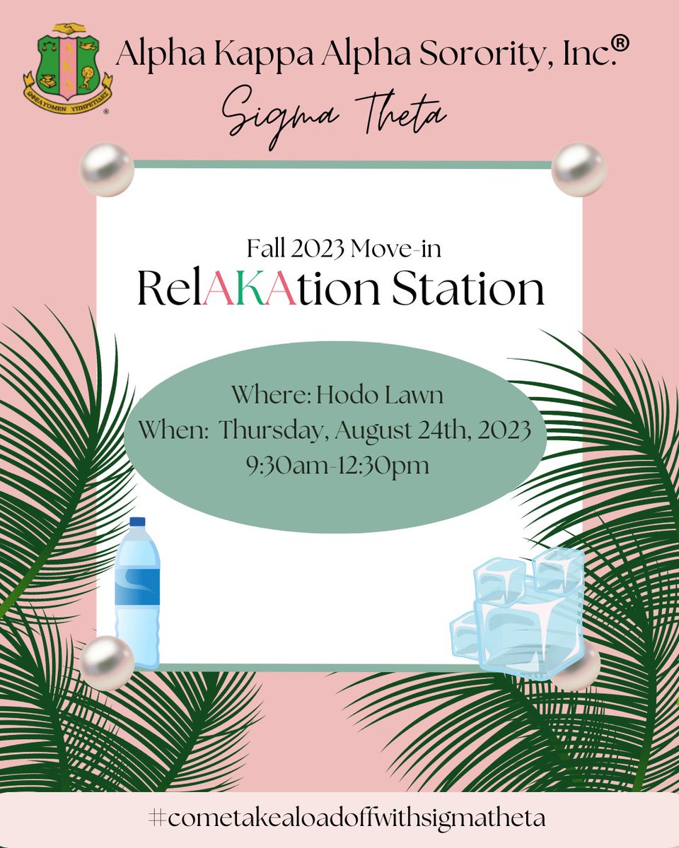 HCUAKAs's tweet photo. Calling all Huskies!! Move-ins are just a few days away! Come cool off and hydrate with Sigma Theta at our relaxation station. #seeyouthere https://t.co/Vp3ufrxYSP