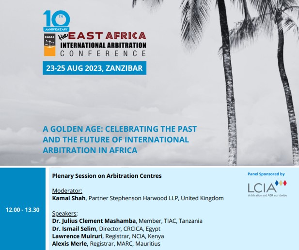 LCIA (@lcianews) on Twitter photo The LCIA is pleased to sponsor the Plenary Session on Arbitration Centres at the 10th anniversary of the <a href="/eaiac/">E.A International Arbitration Conference 2025</a>, taking place tomorrow (Wednesday 23 August) at Hotel Verde, Zanzibar.
Register here: eastafricaarbitration.com
#EAIAC@10 #LCIA #Arbitration #LCIAEvents The LCIA is pleased to sponsor the Plenary Session on Arbitration Centres at the 10th anniversary of the <a href="/eaiac/">E.A International Arbitration Conference 2025</a>, taking place tomorrow (Wednesday 23 August) at Hotel Verde, Zanzibar.
Register here: eastafricaarbitration.com
#EAIAC@10 #LCIA #Arbitration #LCIAEvents