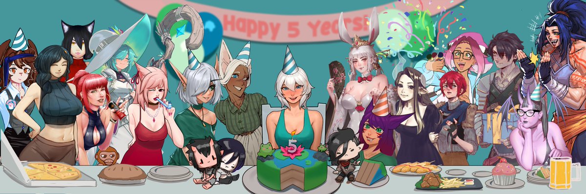 🎉Thank you to everyone! Lillypadarts has officially hit our 5 year anniversary! We wouldn't have been able to do it without all the artists and friends we've made along the way! Thank you! Some of our friends oc's came out to celebrate with Lilly can you recognize any? ☺️🎉