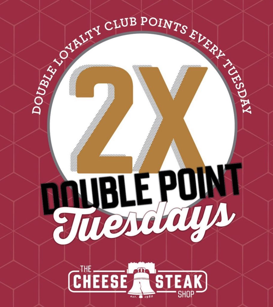 cheesesteakcorp's tweet photo. Double Point Tuesday is back! 
Save your money for all that back-to-school shopping when you sign up for our rewards program and start earning points towards your purchases! 

#thecheesesteakshop #cheesesteakshop  
#phillycheesesteak #bayareafood #bayareaeats  
#sffood https://t.co/pMfPTt8pAZ