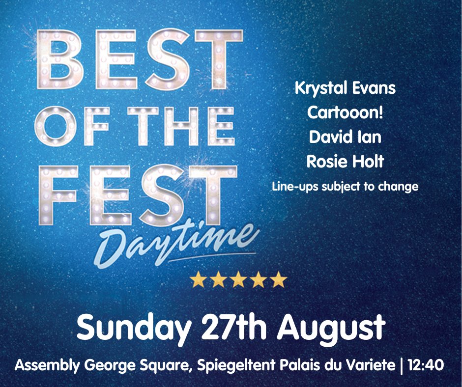 AssemblyFest's tweet photo. BEST OF THE FEST: DAYTIME LINE-UPS
Bite-size tasters of the best comedy, cabaret and circus, all prepared for you in our glorious Spiegeltent. With line-ups changing daily, we have something for everyone, so let us bring you the best of the fest!

https://t.co/Ph8Epk2gVy https://t.co/2vwc0xKWwG