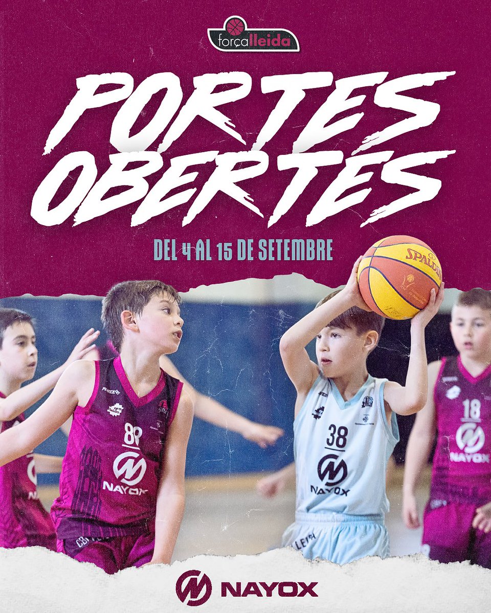flleidabase's tweet photo. 🏀💜PORTES OBERTES💜🏀
Noves jornades de portes obertes de la base del @flleida per poder formar part de la família bordeus🙌
Si sou de l'any 2012 fins al 2019, us podeu inscriure dins l'enllaç👇
🔗 https://t.co/8foIGCcLTu
#flleida #base #basquet #esport https://t.co/AivavX6Bxy