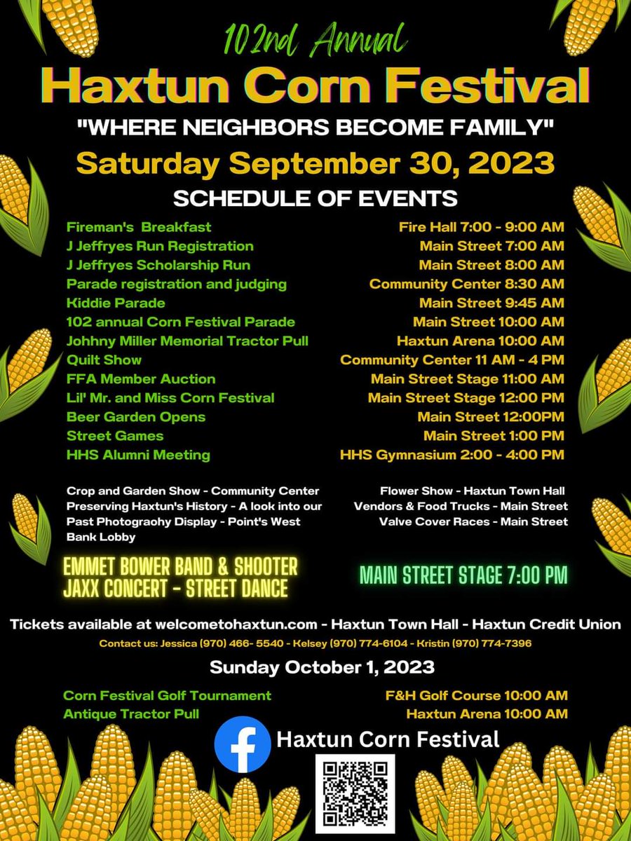 See y'all out in Haxtun, Colorado September 30th with special guest Shooter Jaxx for the 102nd Cornfest!