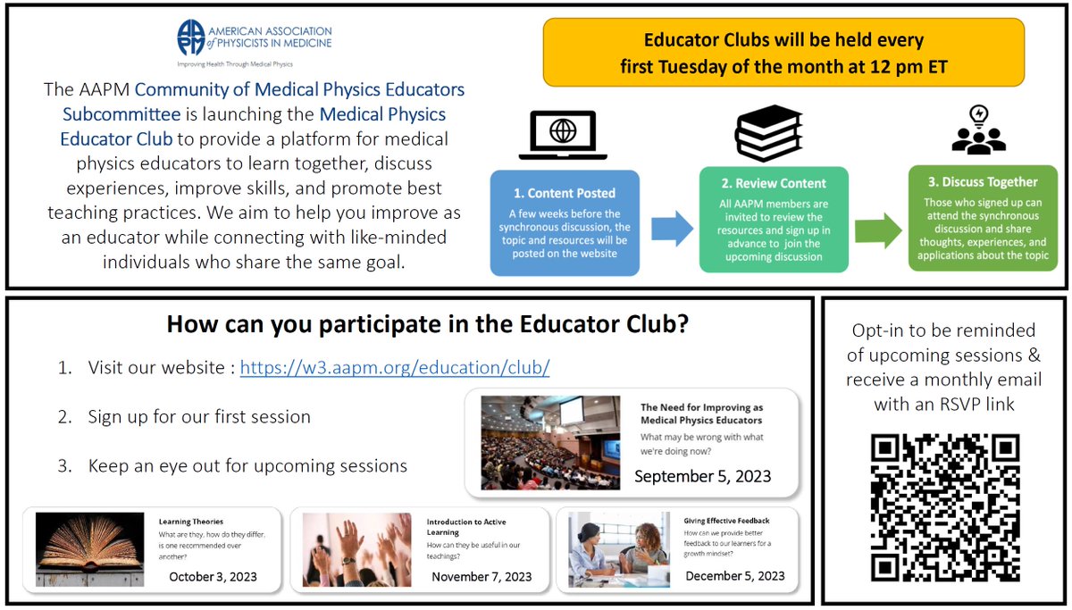 Dr. Izabella Barreto, PhD, DABR, DABSNM (@barretophd) on Twitter photo 📢 The <a href="/aapmHQ/">American Association of Physicists in Medicine</a> Community of Medical Physics Educators SC👩🏫is launching the Educator Club 📚 to provide a platform for #MedPhys educators to improve teaching skills & apply best practices. Register to join our 1st session on Tuesday 9/5 12 pm ET 🏫 w3.aapm.org/education/club/ 📢 The <a href="/aapmHQ/">American Association of Physicists in Medicine</a> Community of Medical Physics Educators SC👩🏫is launching the Educator Club 📚 to provide a platform for #MedPhys educators to improve teaching skills & apply best practices. Register to join our 1st session on Tuesday 9/5 12 pm ET 🏫 w3.aapm.org/education/club/