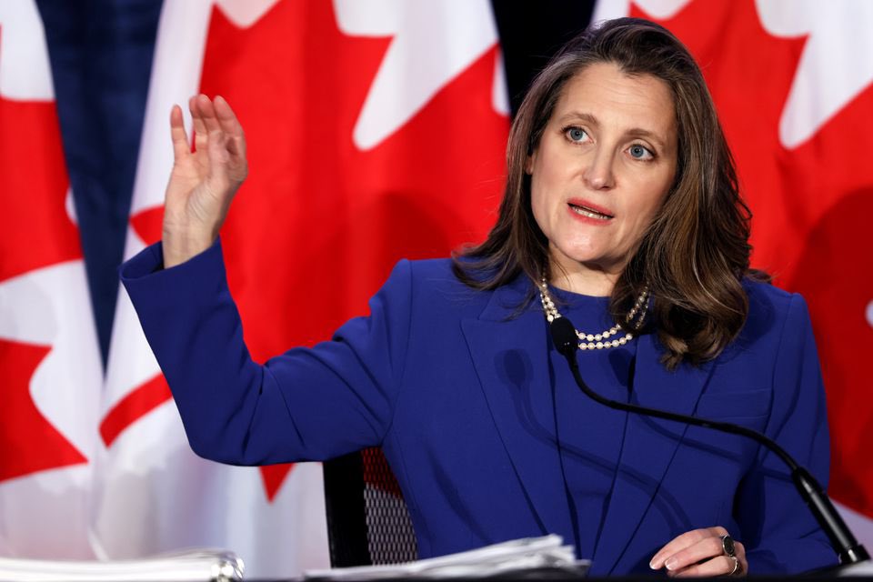 Canadian Finance Minister Chrystia Freeland has been charged for speeding after she was caught going 142 km/h on a 100 km/h highway.