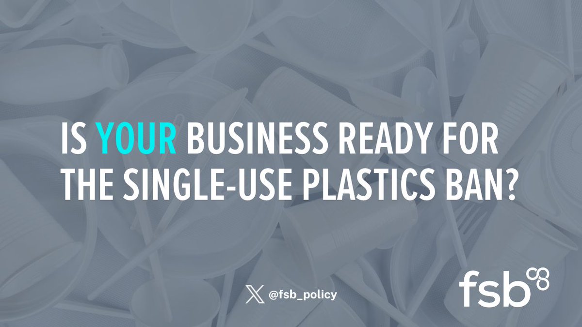 fsb_policy's tweet photo. 🗓️ From 1 October, businesses cannot supply single-use plastics to the public, including:

❌ Plastic plates, bowls and trays.
❌ Plastic cutlery.
❌ Plastic balloon sticks.
❌ Polystyrene cups and containers.

Make sure your small business is ready for the ban. Find out more 👇

🔗 https://t.co/gXAaA9j14Z