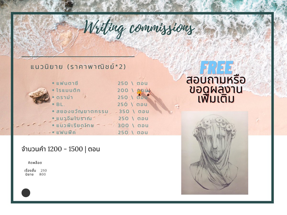 IGOT7_Mild2000's tweet photo. ♡⃛◟รับคอมมิชชั่นแต่งนิยาย/ฟิคค่ะ 

[คิวว่าง]
สนใจ DM เพื่อของดูผลงานและจองคิวได้เลยค่า ꕀ  ˚ ༘♡     

—1200-1500คำ/ตอน
—เรทราคาไม่รวม NC [nc*3]

รายละเอียดในโพสต์ 🎠✨

#คอมมิชชั่นนิยาย #คอมมิชชั่นฟิค #รับเขียนนิยาย #commissionTH #รับเขียนเรื่องสั้น #รับแต่งนิยาย
#รับคิดพล็อต https://t.co/rm1ILmWB70
