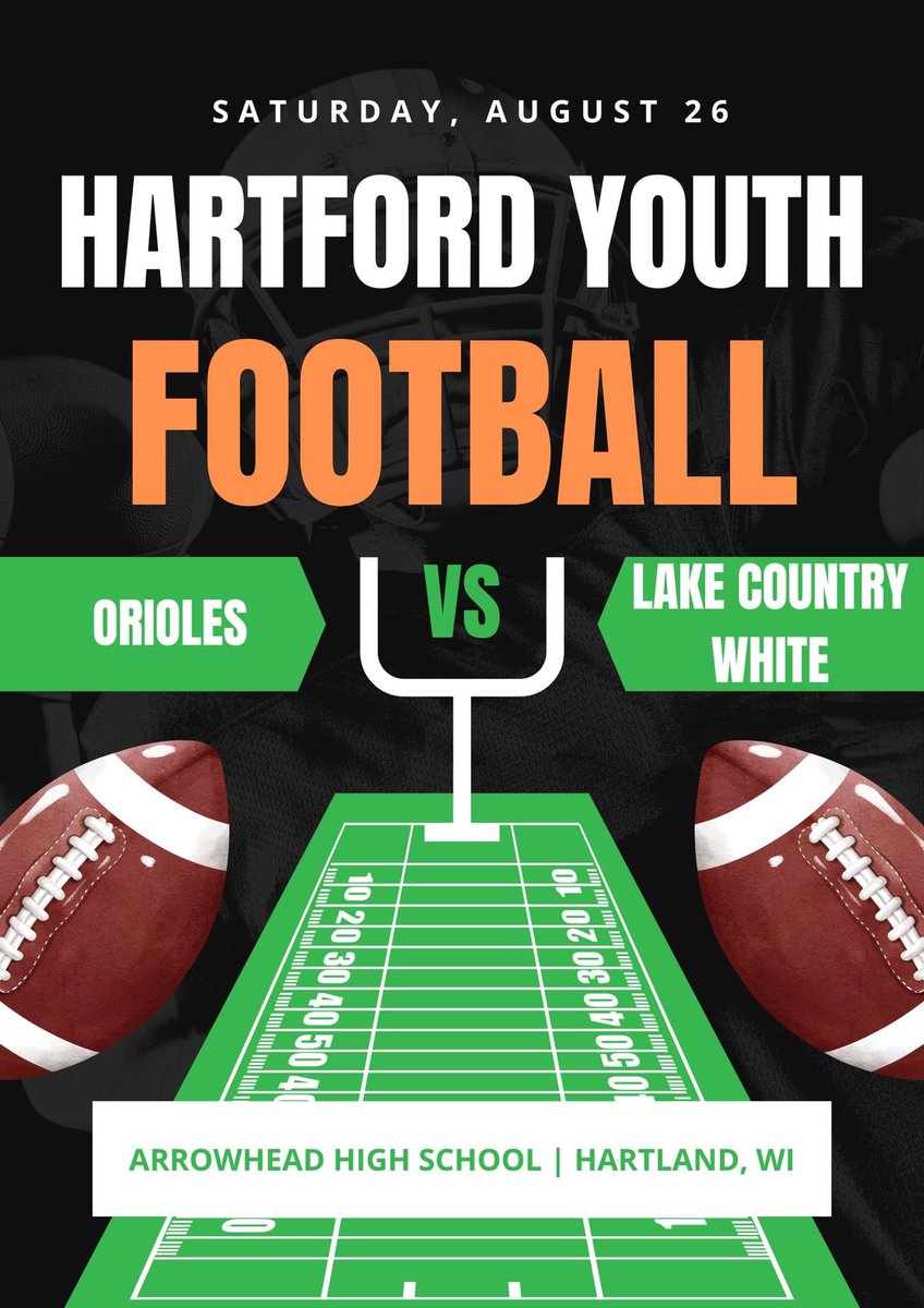 HYFB1's tweet photo. Week 1️⃣ details:

📅 Saturday, August 26
📍 Hartland, WI
🏟️ Taraska Field | Arrowhead High School
⏰ 8th Grade @ 9:00 AM
      7th Grade @ 10:45 AM
      6th Grade @ 12:15 PM
      5th Grade @ 1:45 PM https://t.co/oGvU5KY0Dp