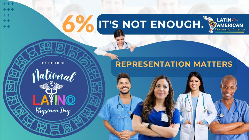 AmericaDoctors's tweet photo. 📢Latinx 🧑‍⚕️ comprise less than 6% of the physician workforce, yet the US Latin/Hispanic population accounts for 📈19% of the total 🇺🇸population. 

😑6% is not enough!
This October 1st support #NLPD 
#NationalLatinaPhysicianDay 
#RepresentationMatters https://t.co/mJvXT4aho3
