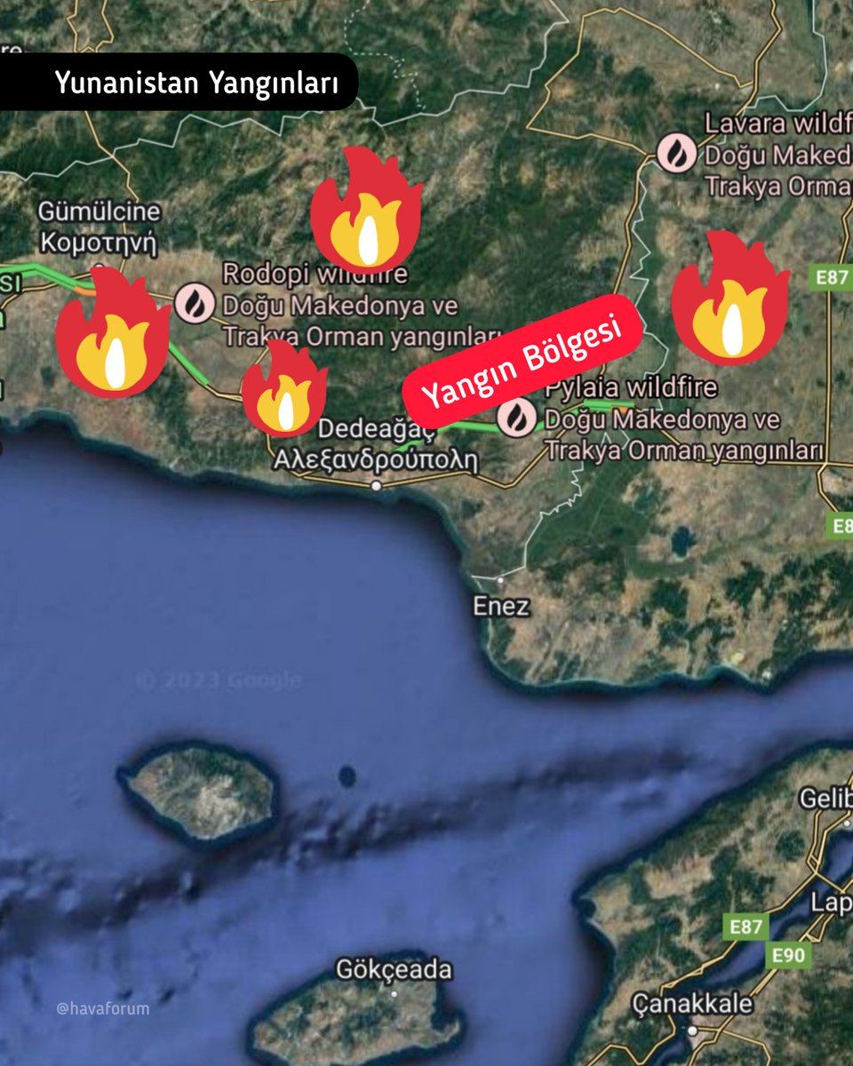 HavaForum's tweet photo. Yunanistan'daki yangın Türk köylerine ulaştı. Yangın sınırımıza da çok yaklaştı. Yunanistan yangınları malesef kontrol altına alamıyor. Türkiye, Yunanistan'a Dedeağaç ve Rodop şehirlerinde devam eden yangınlarla mücadele için yardım teklifi yaptı... https://t.co/GE2RagLfNb