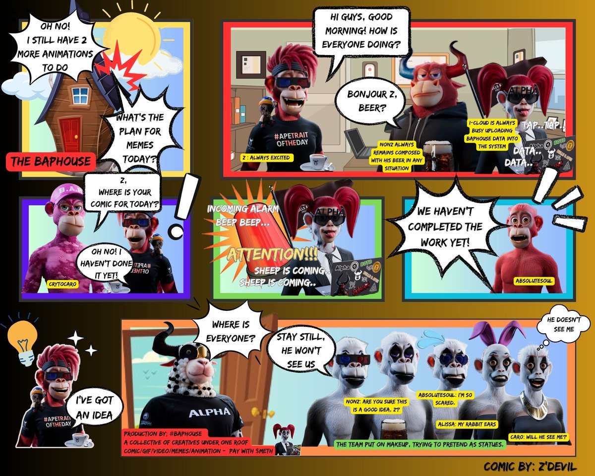ZenTarot1115's tweet photo. 🔥BAPHouse🔥
#ApeTraitOfTheDay 🙌
#AlphaComic #BAPComic
Want your Bull/Ape to be a SUPERSTAR? With the #BAP #Dynamic APE, we can create more than just a regular profile picture.
May contact #BAPHouse @cryptosheep_eth for
#comic #memes #gif #animation #sticker
@BullsApesProj https://t.co/8yzDMWauLl