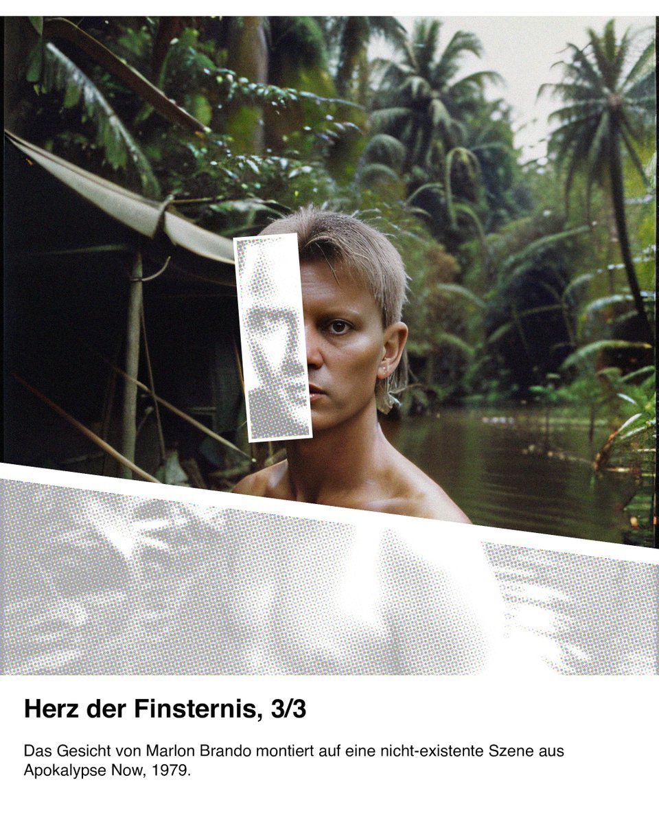 "Herz der Finsternis"

Das Gesicht von Marlon Brando montiert auf eine nicht-existente Szene aus Apocalypse Now, 1979.

#marlonbrando #brando #film #herzderfinsternis #apocalypsenow #kunst #kunstverein #kunsthalle #bilder #montage #onlylove❤