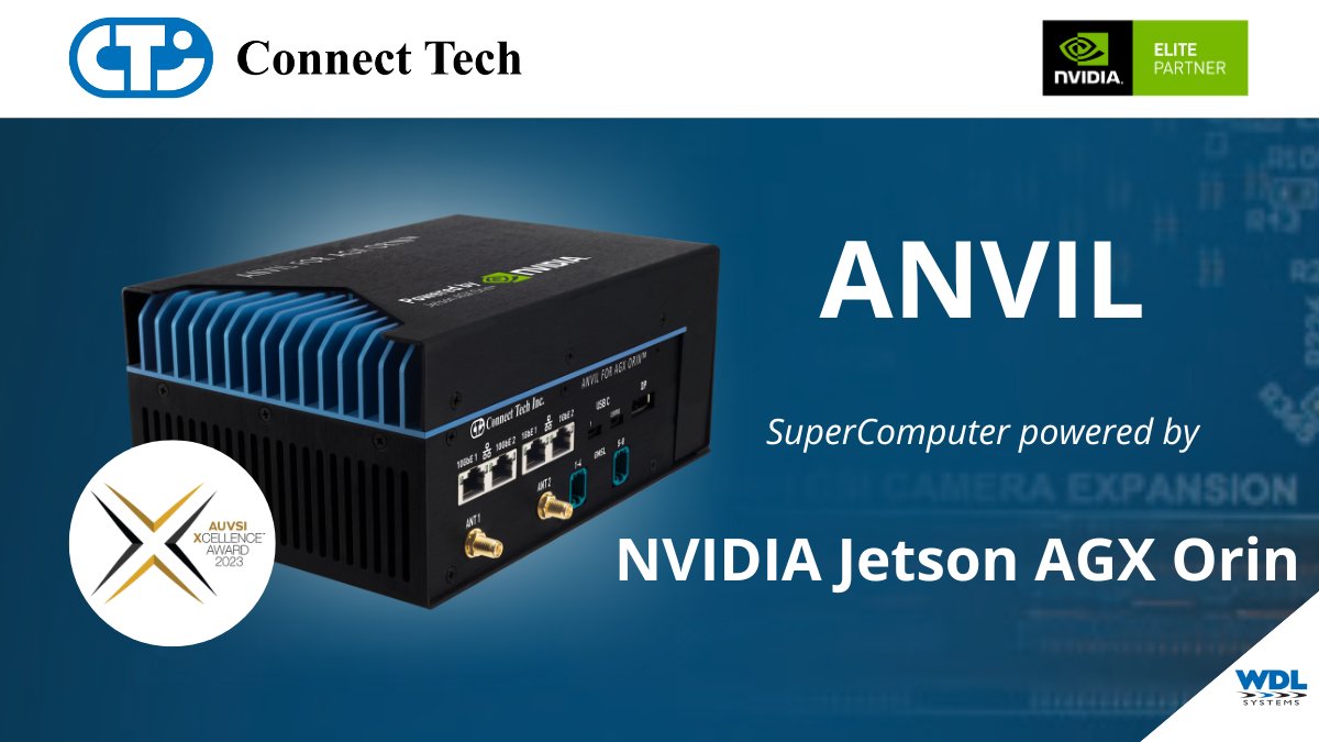 wdlsystems's tweet photo. Anvil @ConnectTechInc's award winning system featuring NVIDIA Jetson AGX Orin. Supercomputer for next gen autonomous vehicles, smart cities &amp; intelligent vision. 2x 10GbE &amp; 2x GbE. Up to 8 GMSL2 or FPD-Link III Camera Inputs. https://t.co/pPaH09aIsG
#EdgeVision @NVIDIAEmbedded https://t.co/4Jdh3OcePy