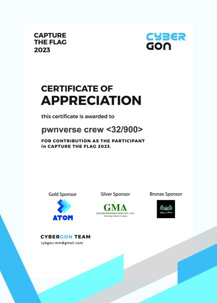 🎉💻 Huge congrats to the unstoppable Pwnverse crew for snagging the Certificate of Appreciation at the Cybergon CTF! 🏆 Your dedication and skill have shone bright in the cyber arena. Keep rocking those challenges and paving the way to victory! 🚀🔐 #infosec #OSINT
