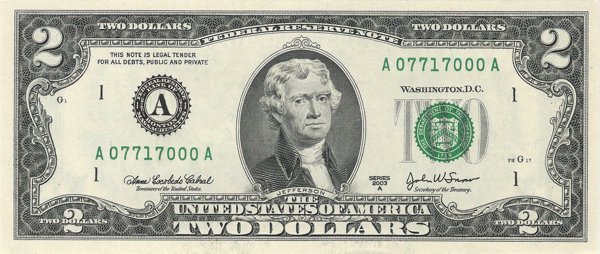 Watrfrnt's tweet photo. @ForestMommy IT’S A FEDERAL RESERVE NOTE! Fiat money, not backed by anything except your agreement to accept it. If you must use any FRN I suggest the $2 note. Thomas Jefferson is on the front and the signing of the Declaration of Independence is on the back. It speaks to the 2nd amendment. https://t.co/zgIdqM4Jfy