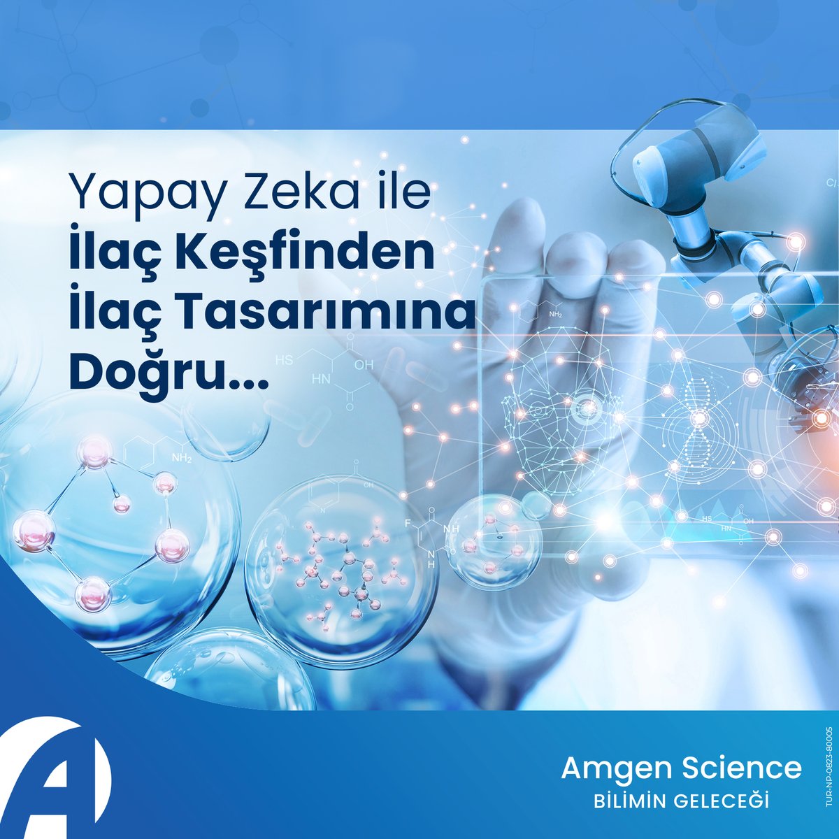 amgen_turkiye's tweet photo. Deneme yanılma temelli geleneksel ilaç keşif yöntemleri yerini ilaç tasarımına bırakıyor! İlaç tasarımında yapay zekanın gücünden yararlanarak tedavisi zorlu hastalıklara umut oluyoruz. #AmgenScience #BiliminGeleceği https://t.co/OFOdr0qXSy