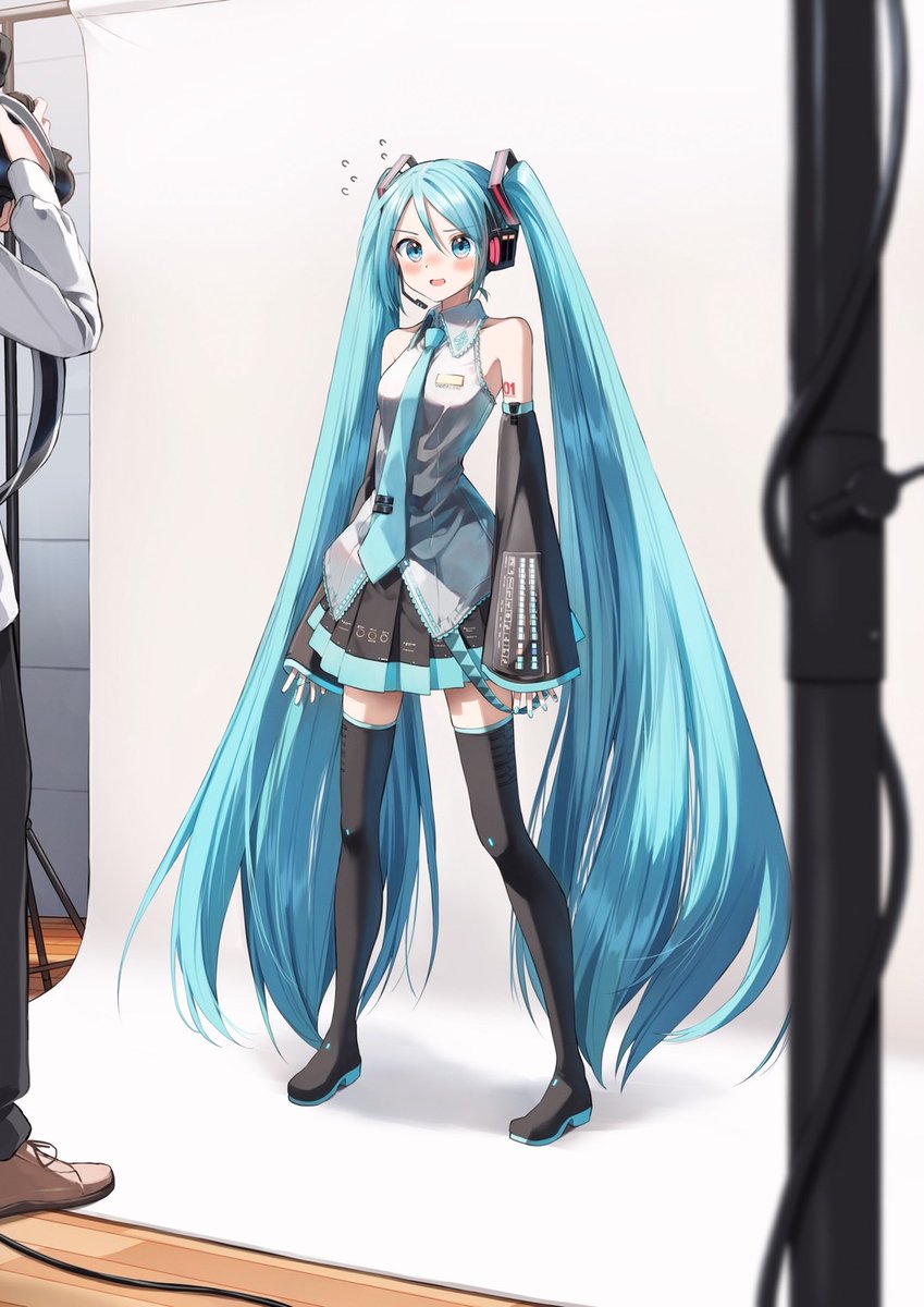 hatsune miku twintails long hair very long hair detached sleeves necktie sleeveless bare shoulders  illustration images