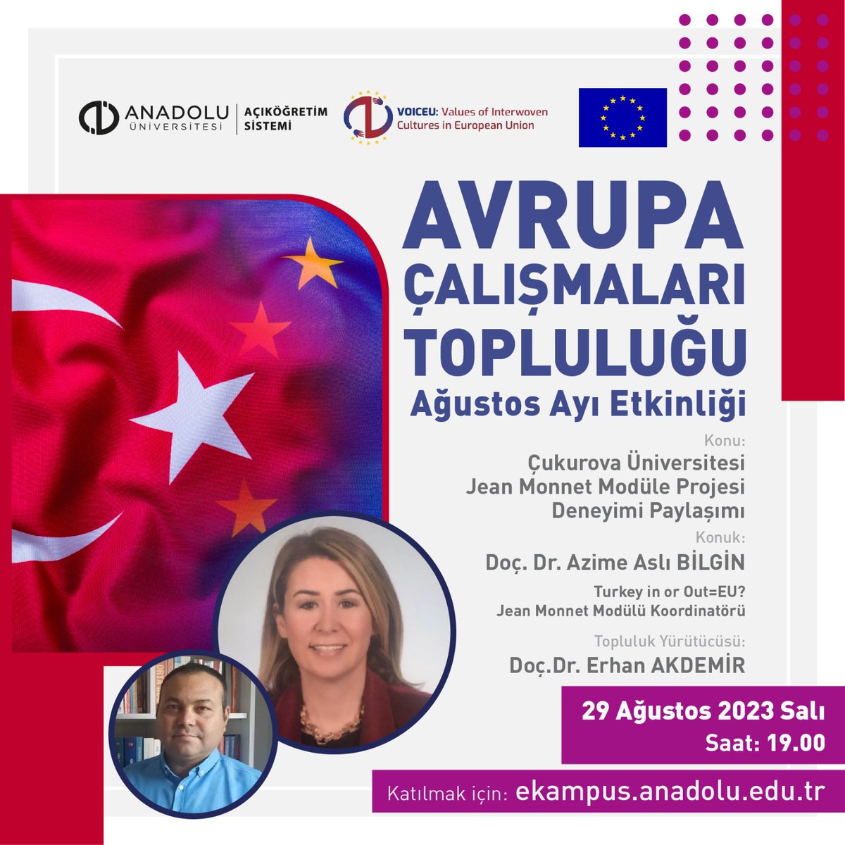 Jean Monnet projemiz kapsamında kurulan Avrupa Çalışmaları Topluluğu 10. etkinliğini Çukurova Üniversitesi'nden Doç.Dr.A.Aslı Bilgin hocamızın katılımıyla gerçekleştiriyoruz. Hocamız "Turkey In or Out=EU?" isimli Module projesinin deneyim paylaşımı ile bizimle olacak. Bekleriz.