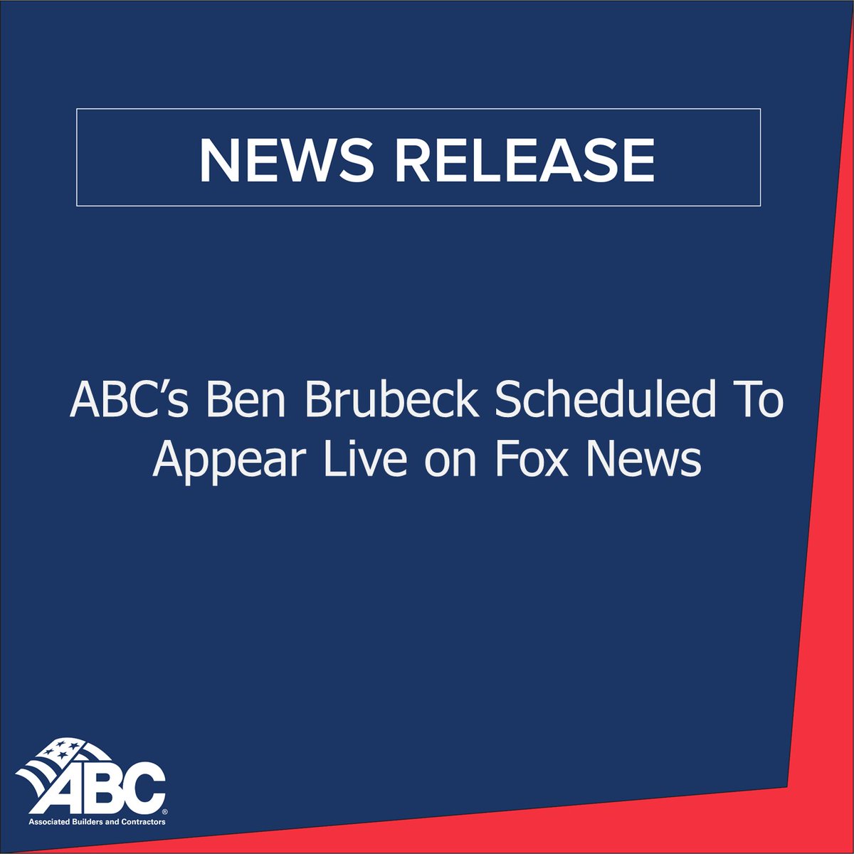 ABC’s Ben Brubeck is being interviewed live on Fox News’ America Reports about infrastructure, the workforce shortage and the Biden administration’s costly regulatory schemes for construction. Tune in to watch starting at 1 p.m.

💻: go.abc.org/3OISDvb

#ABCMeritShopProud