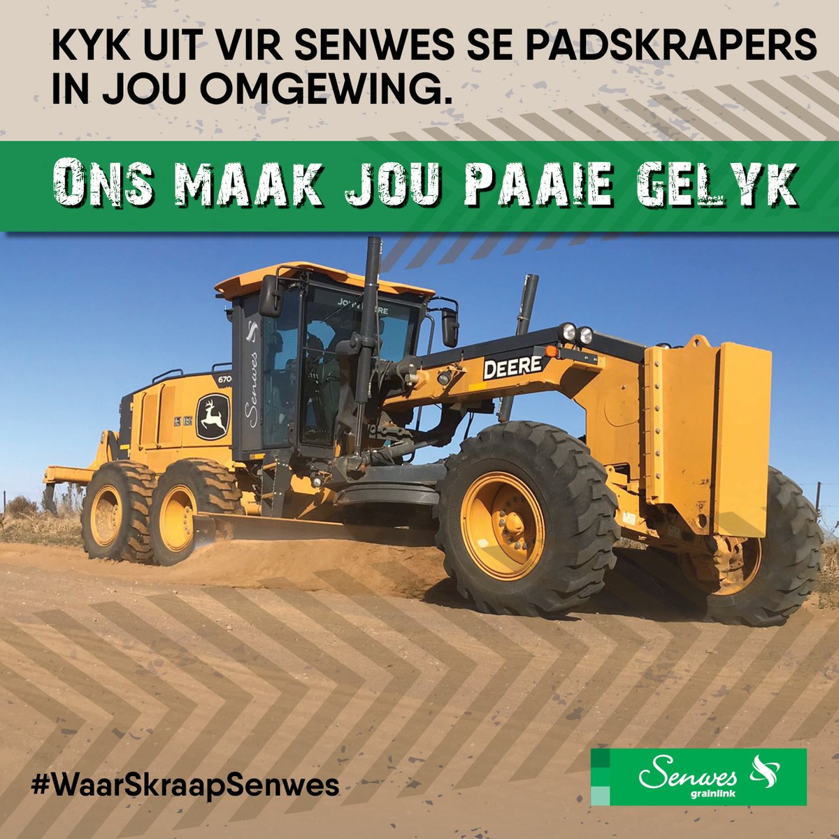 SENWES's tweet photo. Wees op die uitkyk vir die Senwes-padskrapers wat tot volgende week naby Brandfort en Geneva bedrywig sal wees. 

Steynsrus en Kroonstad kom binnekort aan die beurt!

#Senwes #SenwesGrainlink #WaarSkraapSenwes https://t.co/xVaCJEZFzy