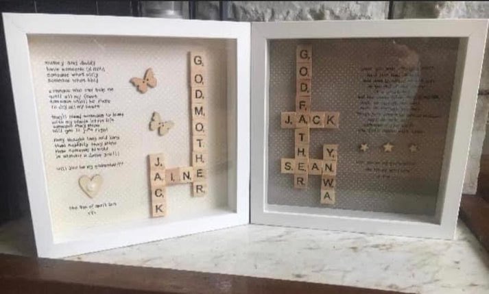 PicPerfScrabble's tweet photo. A unique way to ask someone to be your child’s godmother 🤍

https://t.co/sq4BKhgVW2 

#godmother #godfather #godparents #scrabbleframes #scrabbleart #handmadecrafts #etsyhandmade #etsyshop #shopify #smallirishbusiness #irishmade https://t.co/09GcDIKXav