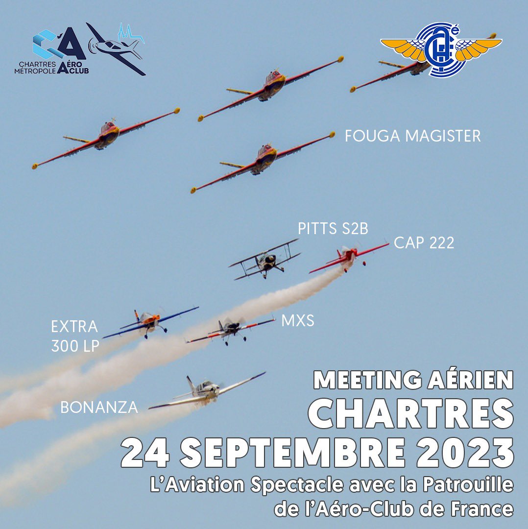 [AeCF][PLATEAU] 5e tableau du #meetingchartres2023 : « l'aviation de spectacle » #wingwalker, la « navette bretonne » de @huguespilot et la Patrouille de l'Aéro-Club de France avec <a href="/maunouryc/">Catherine Maunoury</a>, @audelemordant <a href="/nicolasivanoff/">Nicolas Ivanoff</a> <a href="/EVazeille/">Eric Vazeille</a> #bertrandboillot  #aviationlovers #avgeeks