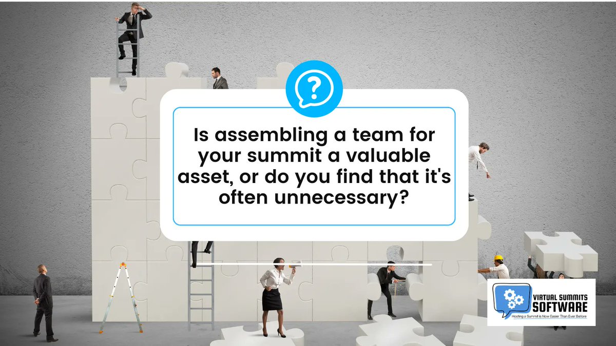 VirtualSummits's tweet photo. Having a support crew for your summit can be amazing, but is it truly essential? 🤷‍♂️ Some find that a robust team is unnecessary, thanks to the game-changing Virtual Summits Software. Discover how it all works: https://t.co/o0w0aVUcSC https://t.co/hCg1nXTGmG