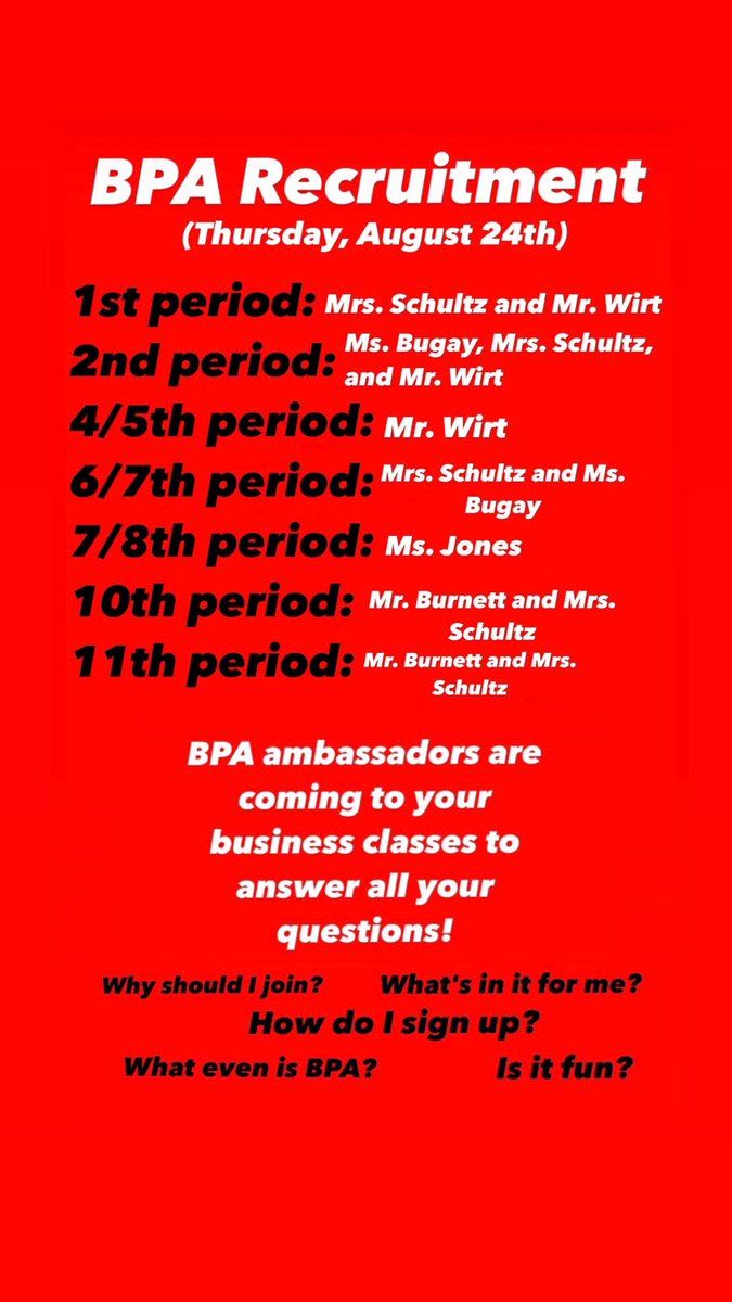 BenDavisHS_BPA's tweet photo. All of your questions will be answered! #joinbpa #businessprofessionalsofamerica #indianabpa #bpaconnect https://t.co/POvuv3dLmc