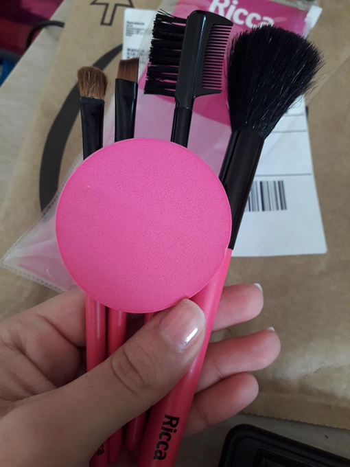 Conjunto de Pincéis de Maquiagem e Esponja, Ricca, Rosa/Roxo/ Laranja