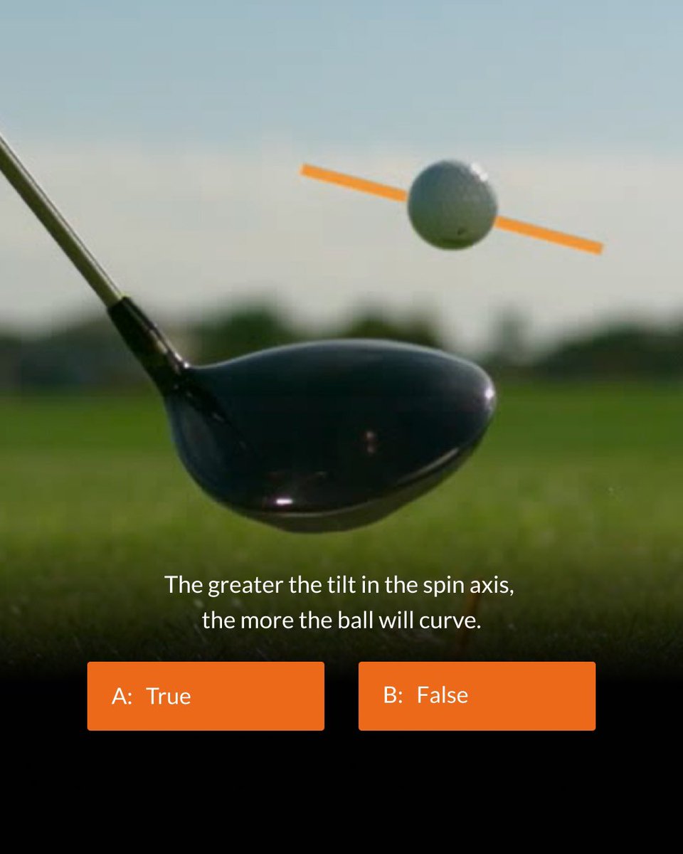 TrackmanGolf's tweet photo. ๐งQuiz time๐ง
The greater the tilt in the spin axis, the more the ball will curveโณ๏ธ
#TMUTuesday #TrackManUniversity #TrackManGolf #Quiz #TrueOrFalse https://t.co/hw2Bj1pf1W