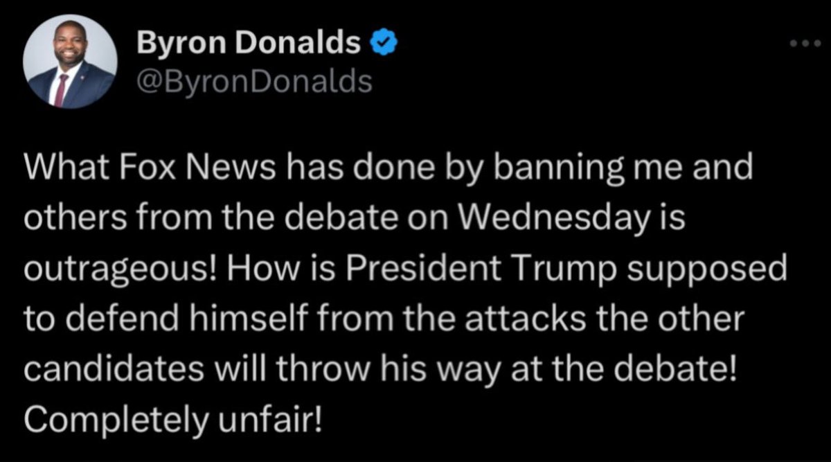 WhereIsTruth23's tweet photo. How about this novel idea @ByronDonalds

Trump shows up to the debate and defends himself. 🤯 https://t.co/6FGb18Gmfh