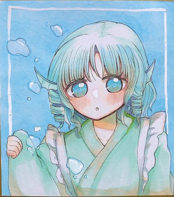 できました!わかさぎ姫ちゃんあんまり描く機会なくてかけてなかったけど可愛いデザインで好き…!!! #東方イラスト 