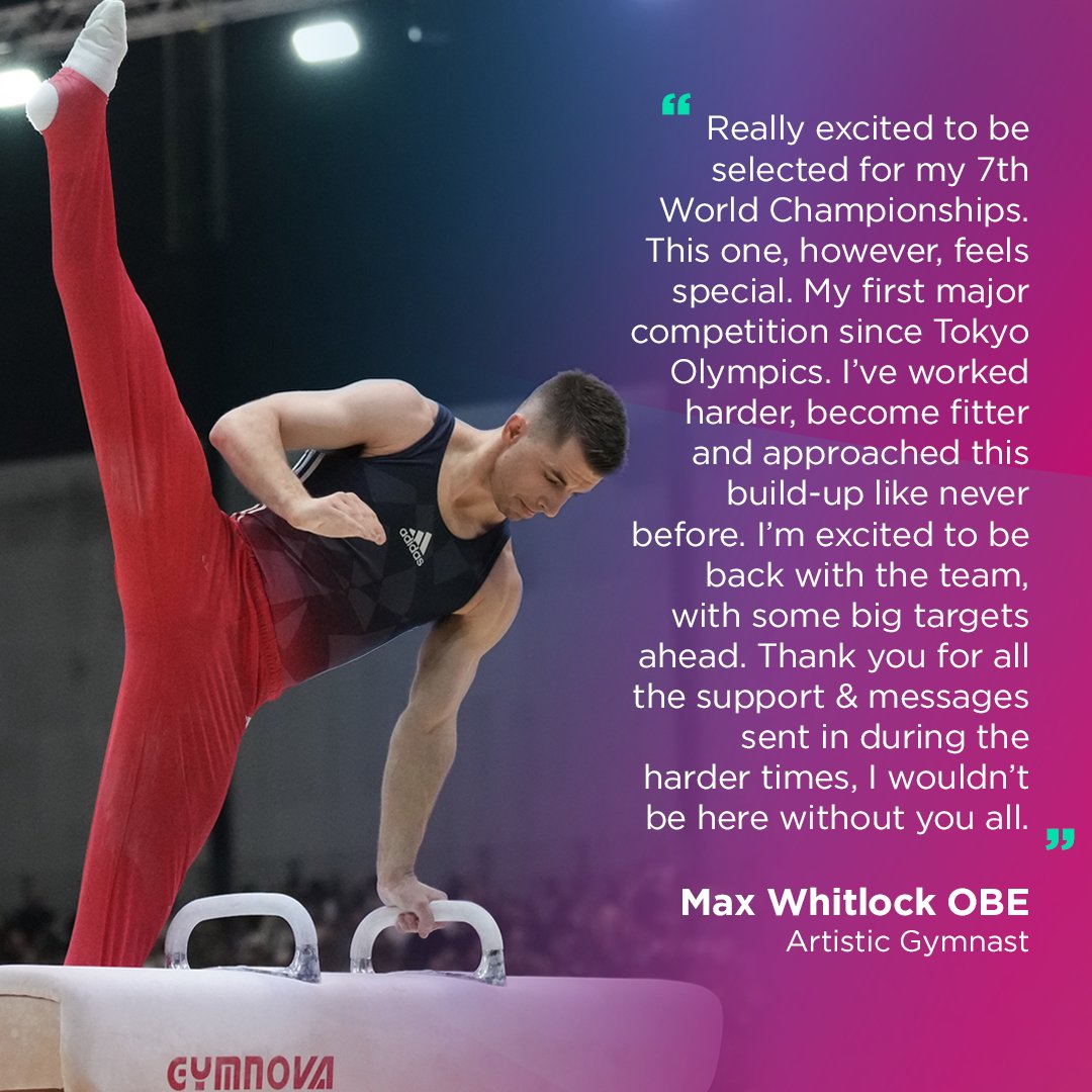 Max Whitlock OBE is excited to return to the international stage 🇧🇪 Max is one of the 5 male gymnasts who has been selected to represent GBR at the 2023 World Artistic Gymnastics Championships, taking place this September - October. Read more 👉 british-gymnastics.org/articles/men-s…