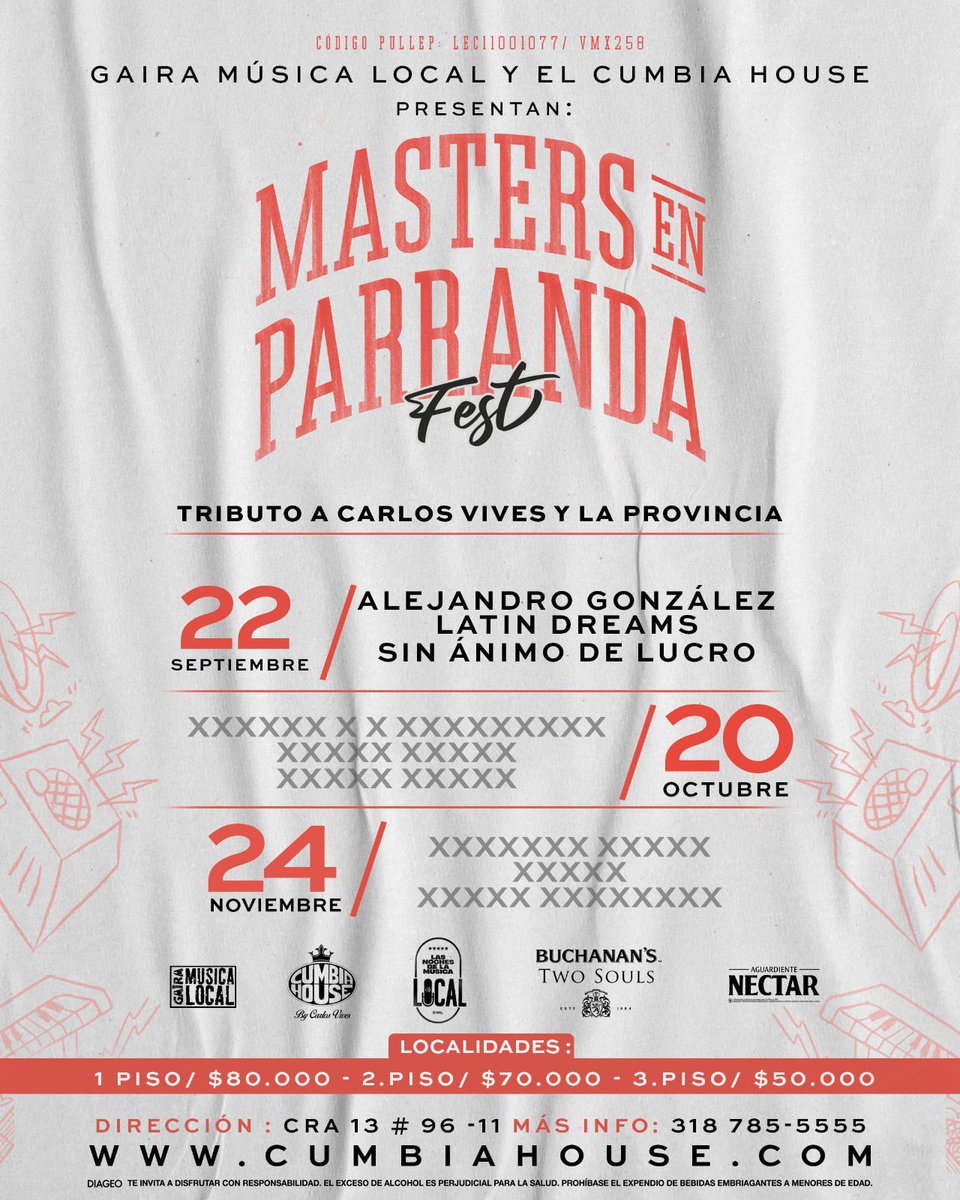 'MASTERS EN PARRANDA FEST' llega con su primera edición a Las Noches de la Música Local de @elcumbiahouse en alianza con @gairamusica 🔥🎓 Entradas: bit.ly/2WLPkfA