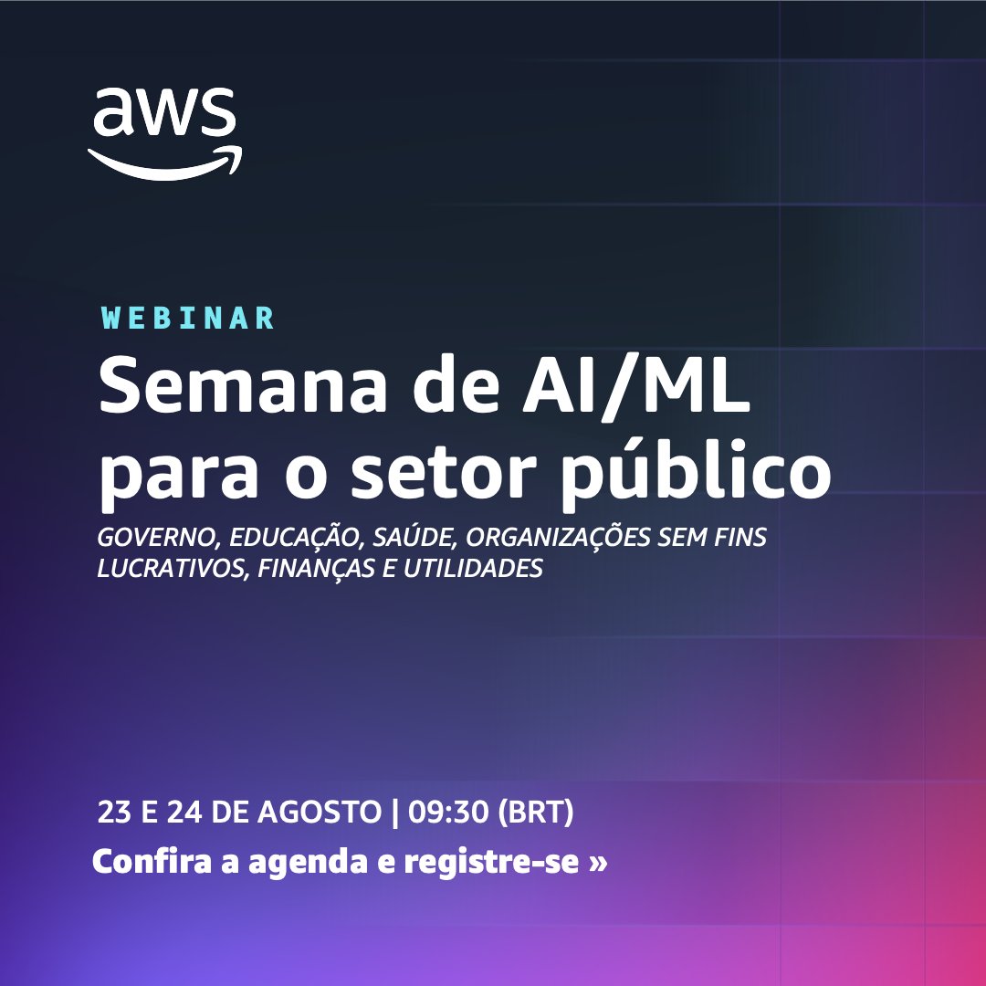 Nesta agenda, juntamos especialistas em AI/ML da AWS para discutirem e compartilharem as melhores práticas para uma implementação rápida, otimizada e segura. Tire suas dúvidas ao vivo! Confira a agenda: pages.awscloud.com/LATAM-field-OE…