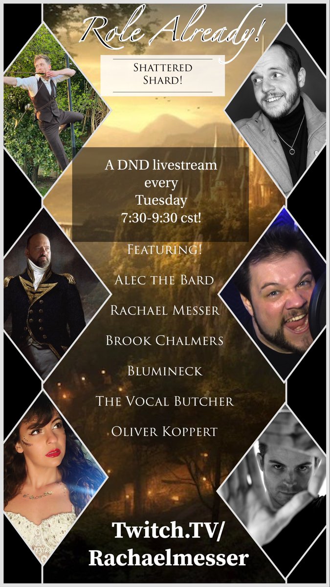 TONIGHT!
<a href="/AlecTheBard1/">AlecTheBard</a> as DM
Me as Lianuwen the Rogue
<a href="/brookchalmersvo/">Supernintendo Chalmers</a> as Asiland the Wizard
<a href="/TheVocalButcher/">🤘 Homyk</a> as GROTH the Barbarian
<a href="/Blumineck1/">Blumineck</a> as Cerix the bardbarian
<a href="/OliverKoppert/">Oliver Koppert VO</a> as Samriel the Cleric!