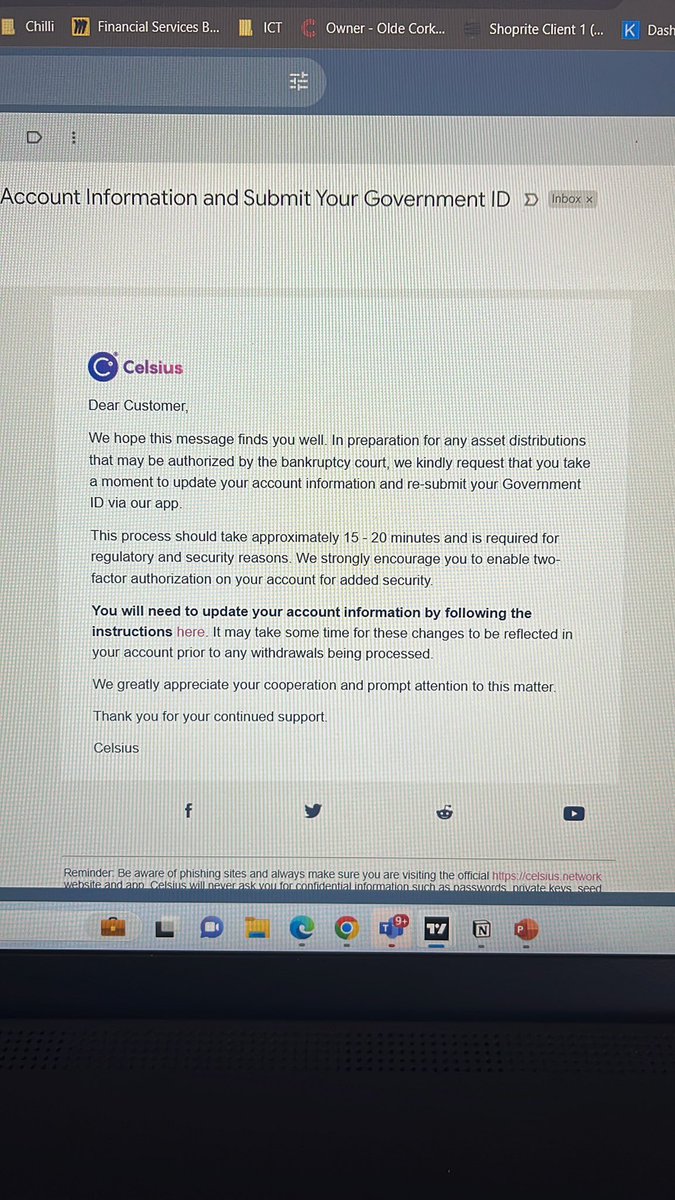 Konski_121's tweet photo. @CelsiusNetwork Hi, have Celcius sent a request for users to submit your Government ID, or could this be phishing? https://t.co/3DXBgpRa0U