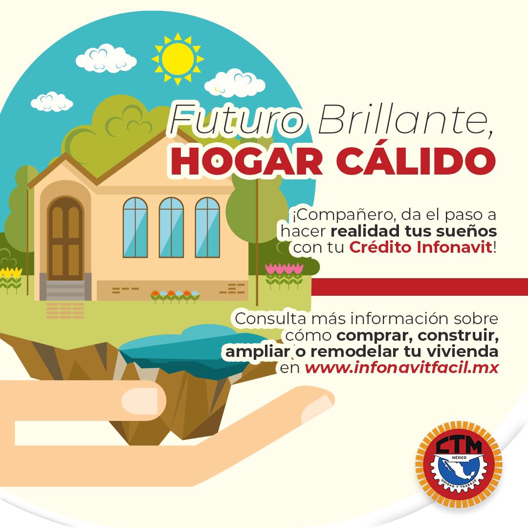 CTM_MX's tweet photo. 💡🏡 Tu sueño de tener casa propia está a un paso con tu Crédito @Infonavit. 

¡Adelante, compañero! ➡️ Infórmate más en https://t.co/OzVd3CZOBb https://t.co/C63FqVynCS