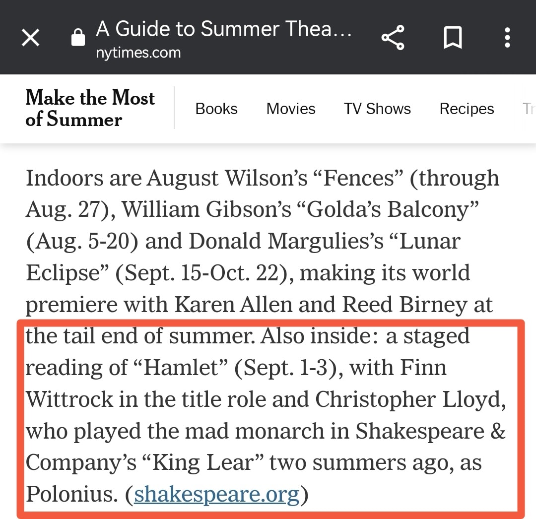 🔜 Who's ready for the staged reading of Hamlet next month?
🎟 Tickets are for sale via shakespeare.org! 

📸 @nytimes

@shakeandco @FinnWittrock @DocBrownLloyd