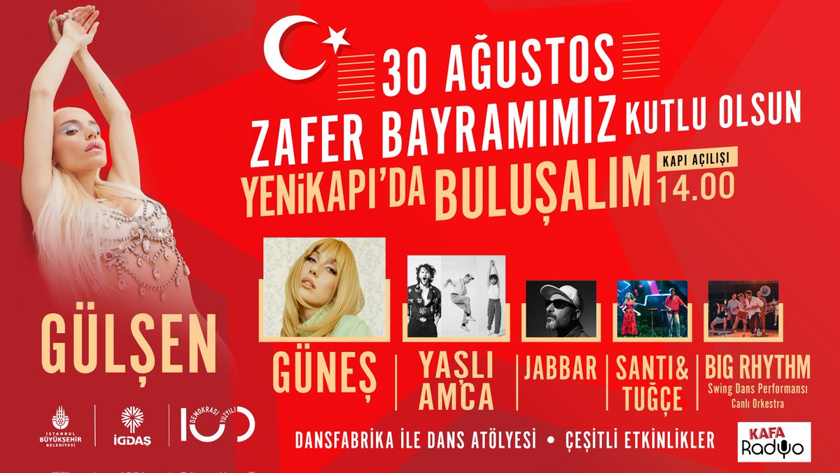 30 Ağustos Zafer Bayramı’nı Yenikapı’da kutluyoruz. Büyük Zafer’in 101’inci yılını birlikte kutlamak üzere tüm İstanbulluları bekliyoruz. 30 Ağustos Zafer Bayramımız kutlu olsun!