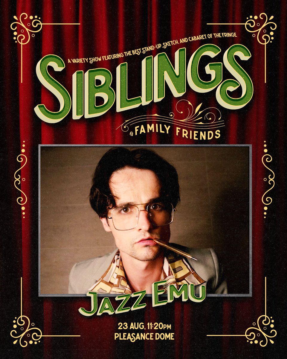 🔥 LINEUP ANNOUNCEMENT 🔥 We have the wonderful, electrical @thejazzemu coming to perform with us in the final Siblings & Family Friends on Wednesday! Get your tickets fast! @ThePleasance / QUEEN DOME / 11:20pm / Wednesday 23rd August 🎟️ pleasance.co.uk/event/siblings…