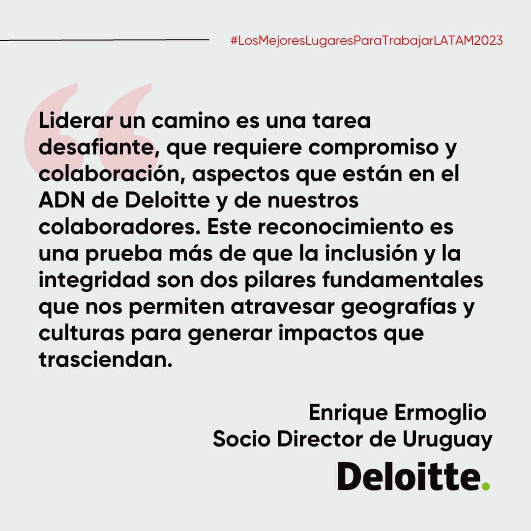 GPTW_Uruguay's tweet photo. El secreto para atraer y retener a los mejores talentos del mundo no se trata de las ventajas, se trata de las relaciones. Pero, ¿cómo hacen las empresas del ranking Los Mejores Lugares para Trabajar LATAM 2023 ese lugar de trabajo perfecto? Enrique Ermoglio de Deloitte comenta: https://t.co/SU6cELcnbe