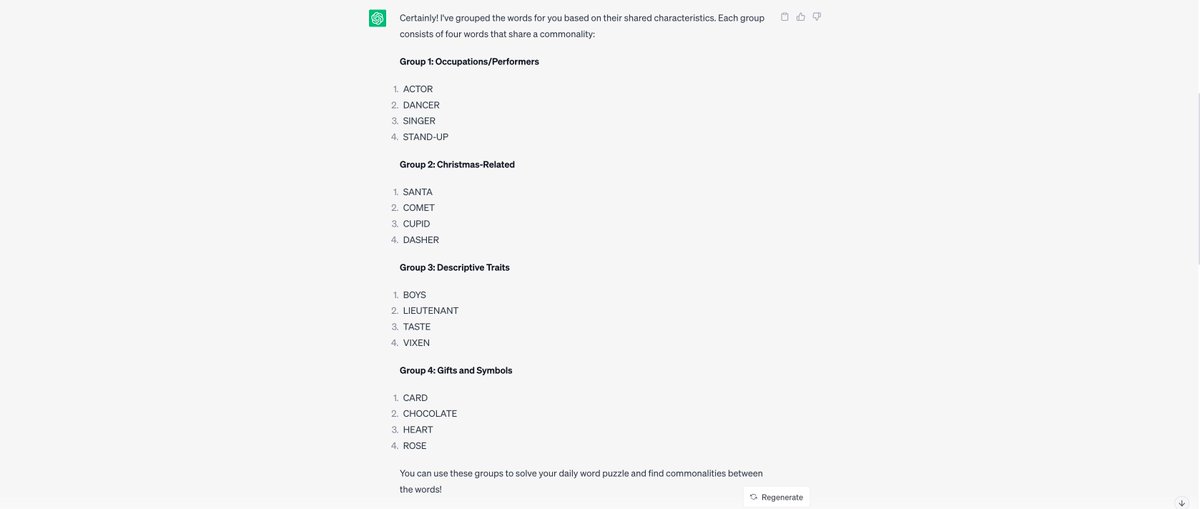 SEOPuzzleSolver's tweet image. Today&apos;s #NYTConnections had us stumped! We chased SANTA and VIXEN through the maze, but they eluded us. The quest for words continues! 🎅🦌 #WordHunt
Connections 
Puzzle #72
🟨🟨🟨🟨
🟪🟩🟩🟩
🟦🟦🟦🟦
🟪🟪🟩🟪
🟩🟩🟩🟩
🟪🟪🟪🟪
