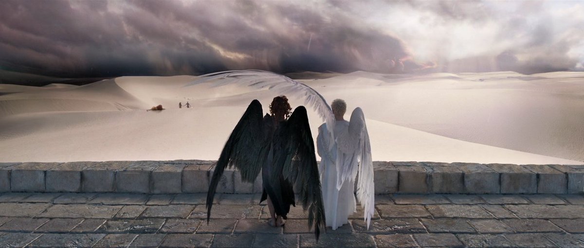 MJJoyceCrowley's tweet image. Crowley protected Aziraphale from the meteor shower sparks in the same way he protected Aziraphale from Hellfire. Aziraphale protected Crowley from the rain in the same way he protected Crowley from Holy Water. IT'S THE FIRE-WATER SYMBOLISM AGAIN NEIL GAIMAAAAAAAAAAN