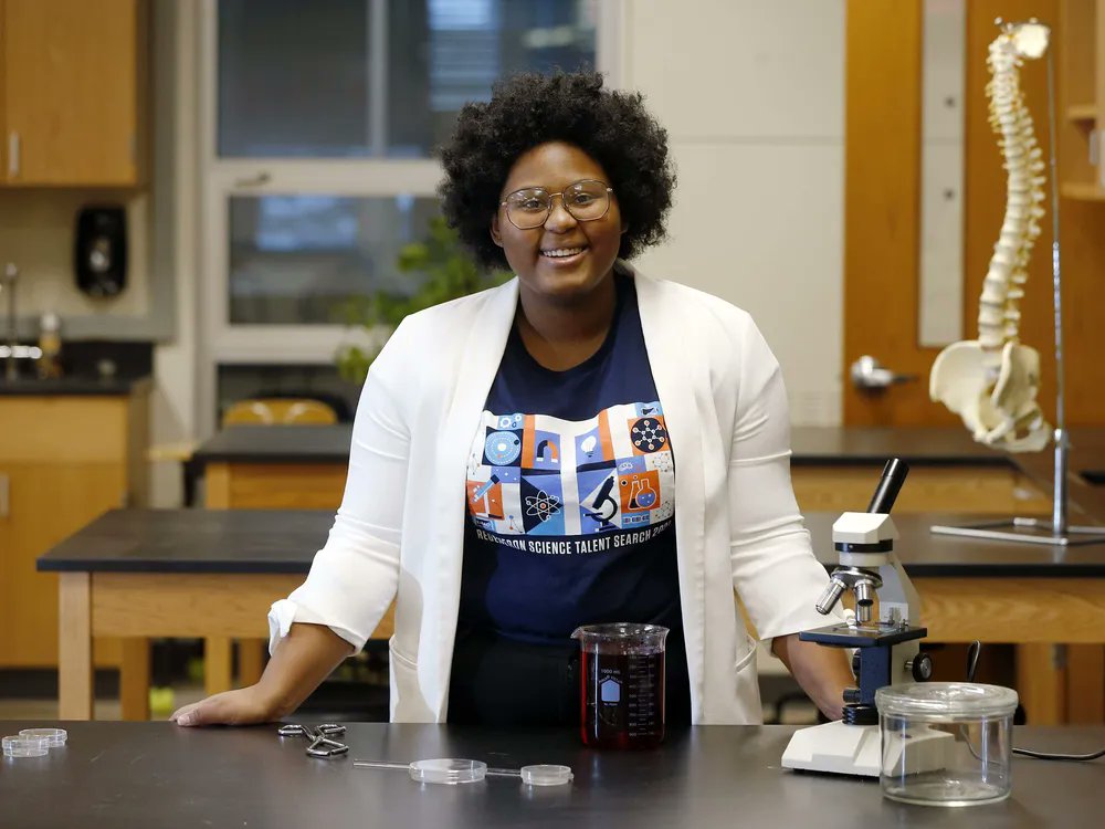 Goodable's tweet photo. This is Dasia Taylor.

As a 15-year old in high school, she invented a new type of suture that changes color to show if a wound is infected. Her invention has the potential to save millions of lives.

Dasia started when she was just 17, after her chemistry teacher showed her information about state-wide science fairs. Through research, she read that in developing countries around 11 percent of all surgical wounds develop infections, compared to just 2-4% of all surgeries in the US. Those infections often cause serious complications and can even lead to death.

In the US, there are advanced sutures that can connect with mobile phones to show if a wound is infected, but in poorer countries, that technology isn’t available. After experimenting with different substances and compounds, Dasia found the perfect solution:

Beet juice! Human skin is naturally acidic, but when wounds become infected, they have a higher pH level. Taylor discovered that beet juice was a natural indicator and when applied to a surgical suture, it would change color from bright red to dark purple.

She went on to win several regional science fairs, then became one of the finalists for the prestigious Regeneron Talent Search, one of the world’s oldest STEM competitions.

Today, she’s the CEO of her own company, was named Woman of the Year by USA Today, and runs what she calls the “head nerd brand.”

She’s still only 19.