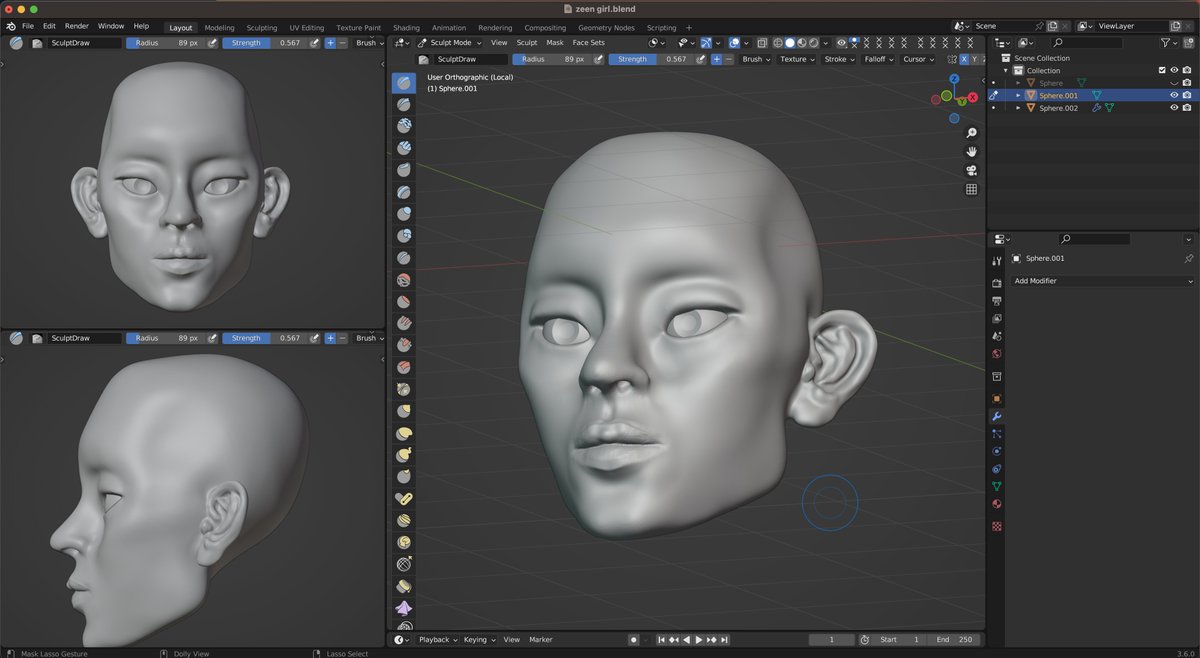 Ke07Ux's tweet photo. Day.2 
キャラクター『キャシー』が出来るまで

  #blender #3dmodeling https://t.co/hBF7esgYsA