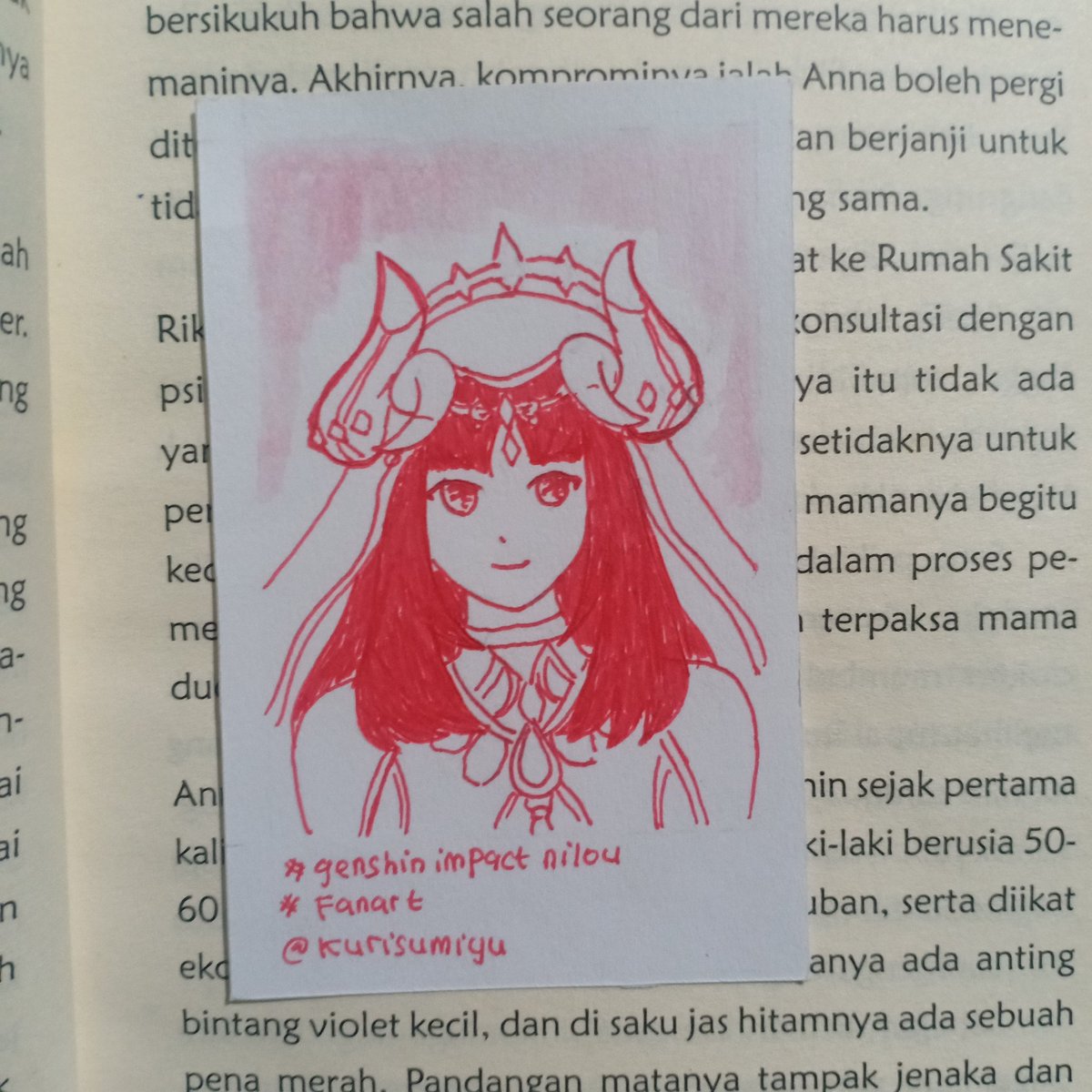 kurisumiyu's tweet photo. Malam ini iseng membuat simple fanart
 Genshin Impact - Nilou 

Demen ama dance nya , tapi gak bisa nge dance akwkeke 

#GenshinFanart #genshinimpactfanart #nilou #niloufanart #polaroid #red #colourpen #pen #watercolor #zonakarya #zonakaryaid #artistsontwitter #artbase https://t.co/KENmXLd8gU